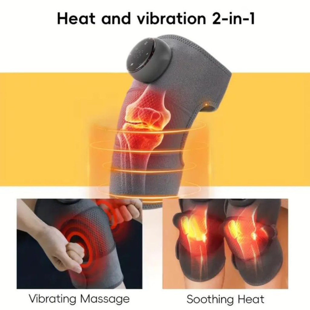 Heated Knee Massager with Vibration Massage, Rechargeable Electric Knee Brace Wrap, 3 Heat Levels & 3 Massage Modes, Adjustable Knee Support for Arthritis, Joint Stiffness, Muscle Recovery and Pain Relief  Grey