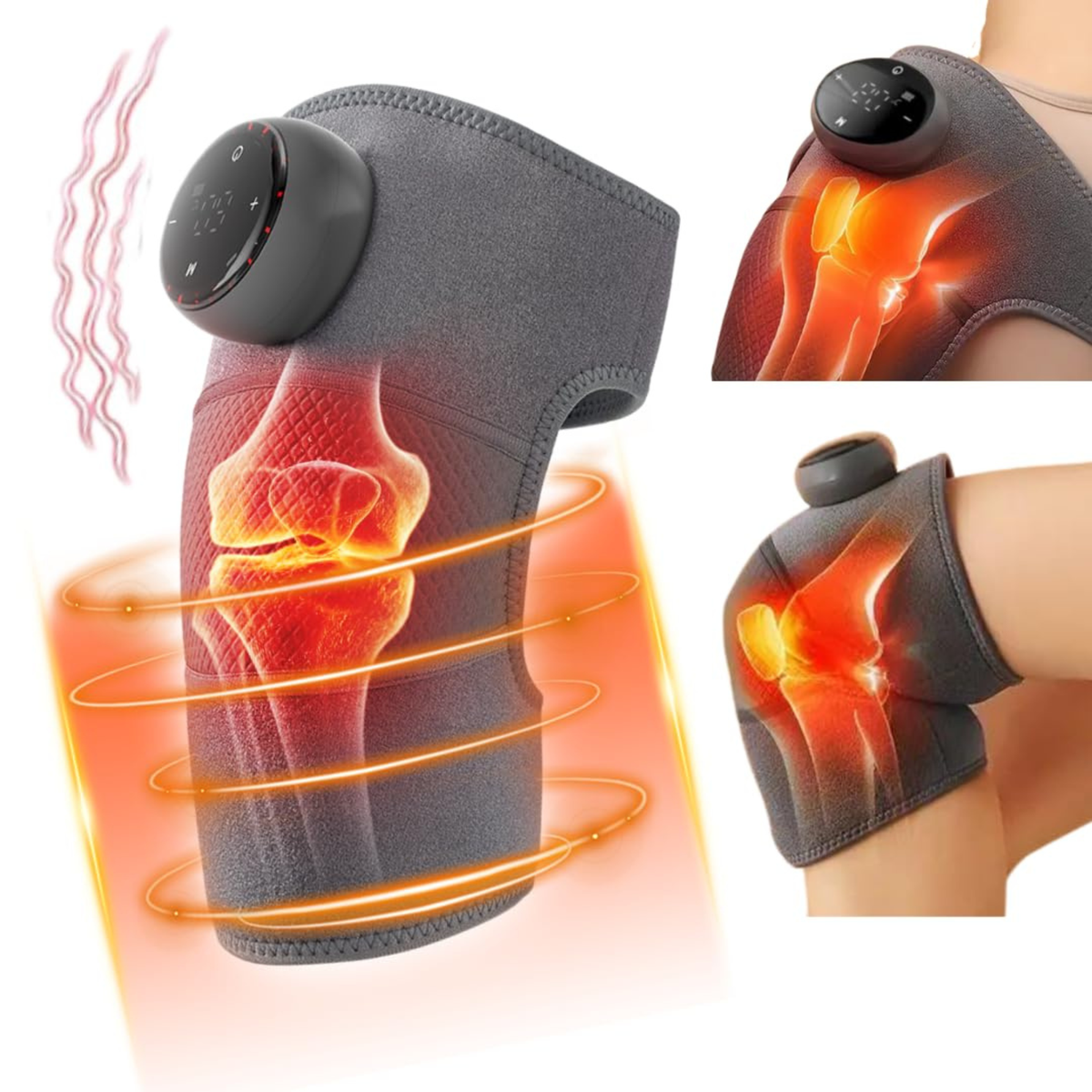 Heated Knee Massager with Vibration Massage, Rechargeable Electric Knee Brace Wrap, 3 Heat Levels & 3 Massage Modes, Adjustable Knee Support for Arthritis, Joint Stiffness, Muscle Recovery and Pain Relief  Grey