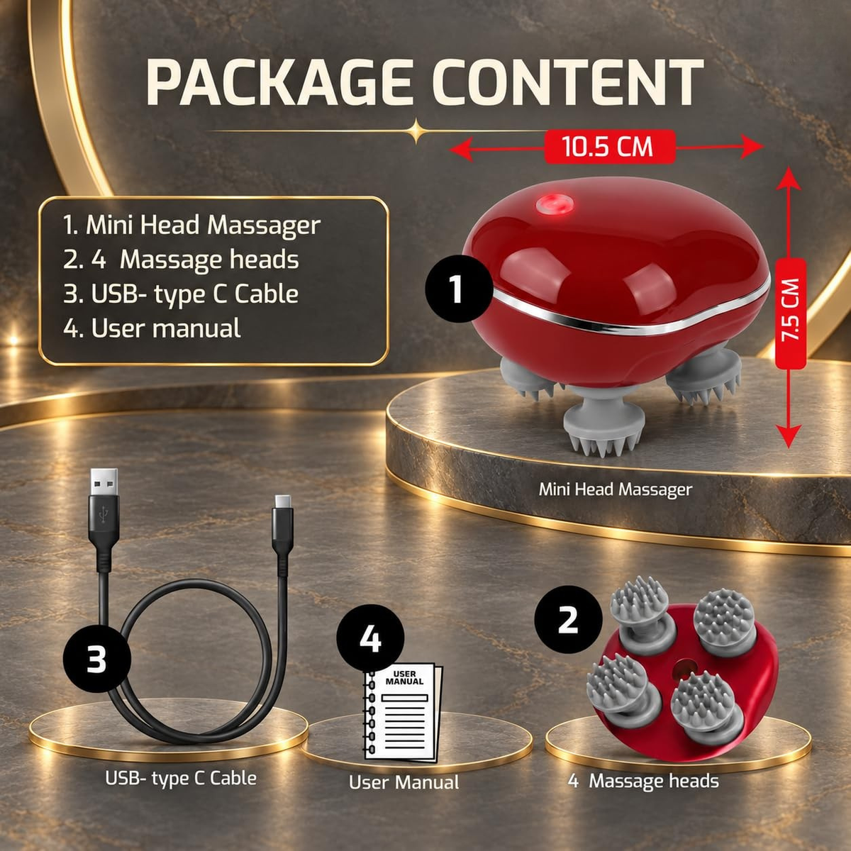 Head Massager Machine Mini Automatic Rechargable  Waterproof Cordless Tool