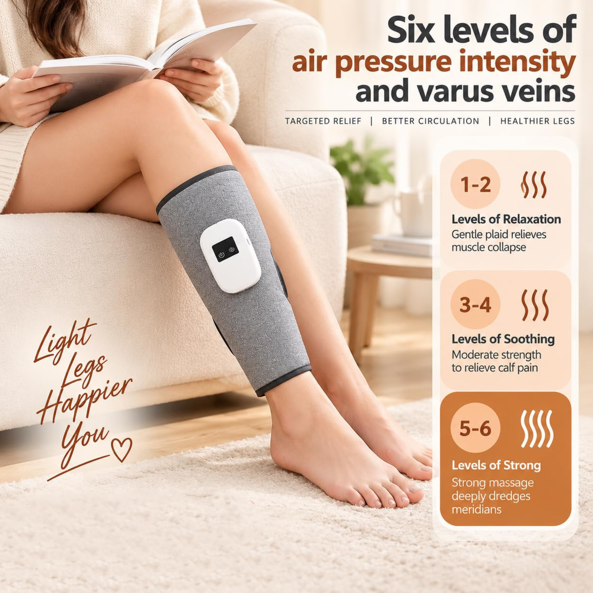 Air Compression Calf Massager | Hand-Like Leg Massage | 3 Modes for Personalized Comfort | Ergonomic Calf Wrap | Relaxing Massage Device for Home