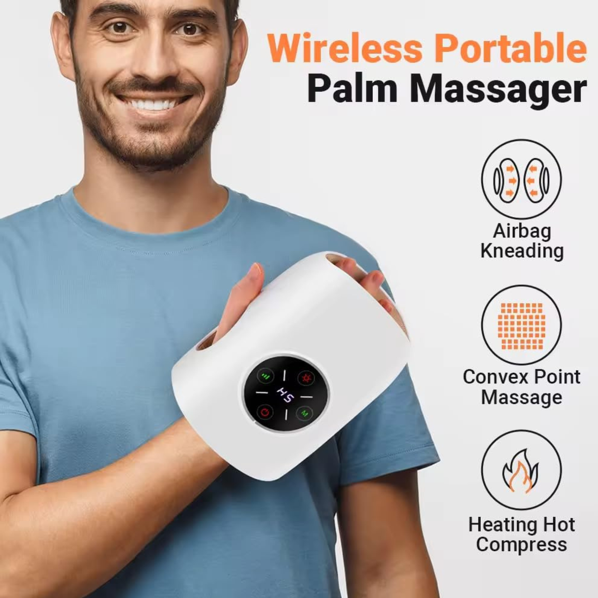 Hand Massager with Heat & Air Compression for Arthritis, Carpal Tunnel & Finger Pain Relief – Rechargeable, Portable Electric Palm Massager with 3 Modes & Auto Shut-Off