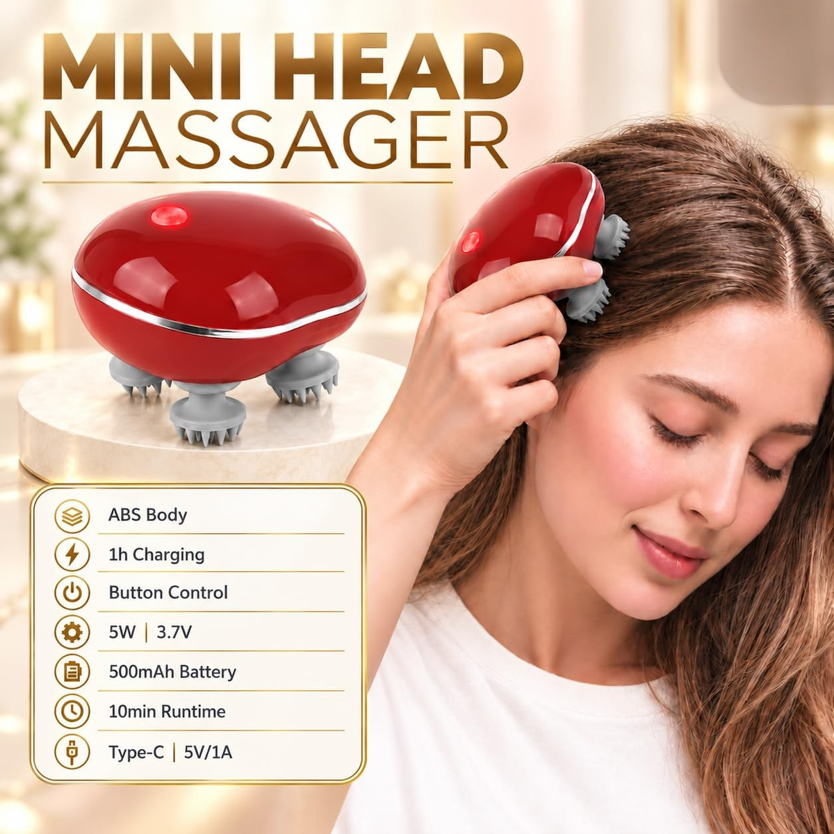 Head Massager Machine Mini Automatic Rechargable  Waterproof Cordless Tool