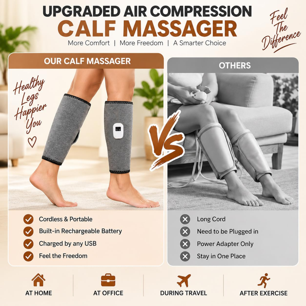 Air Compression Calf Massager | Hand-Like Leg Massage | 3 Modes for Personalized Comfort | Ergonomic Calf Wrap | Relaxing Massage Device for Home