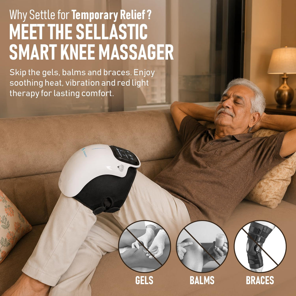 Smart Knee Massager for Joint Pain Relief with 3 Heat Levels, Vibration & Red Light - Rechargeable Massage for Arthritis, Knee, Shoulder & Elbow, Gift for Parents, Elders, Men, Women - 1 Year Warranty