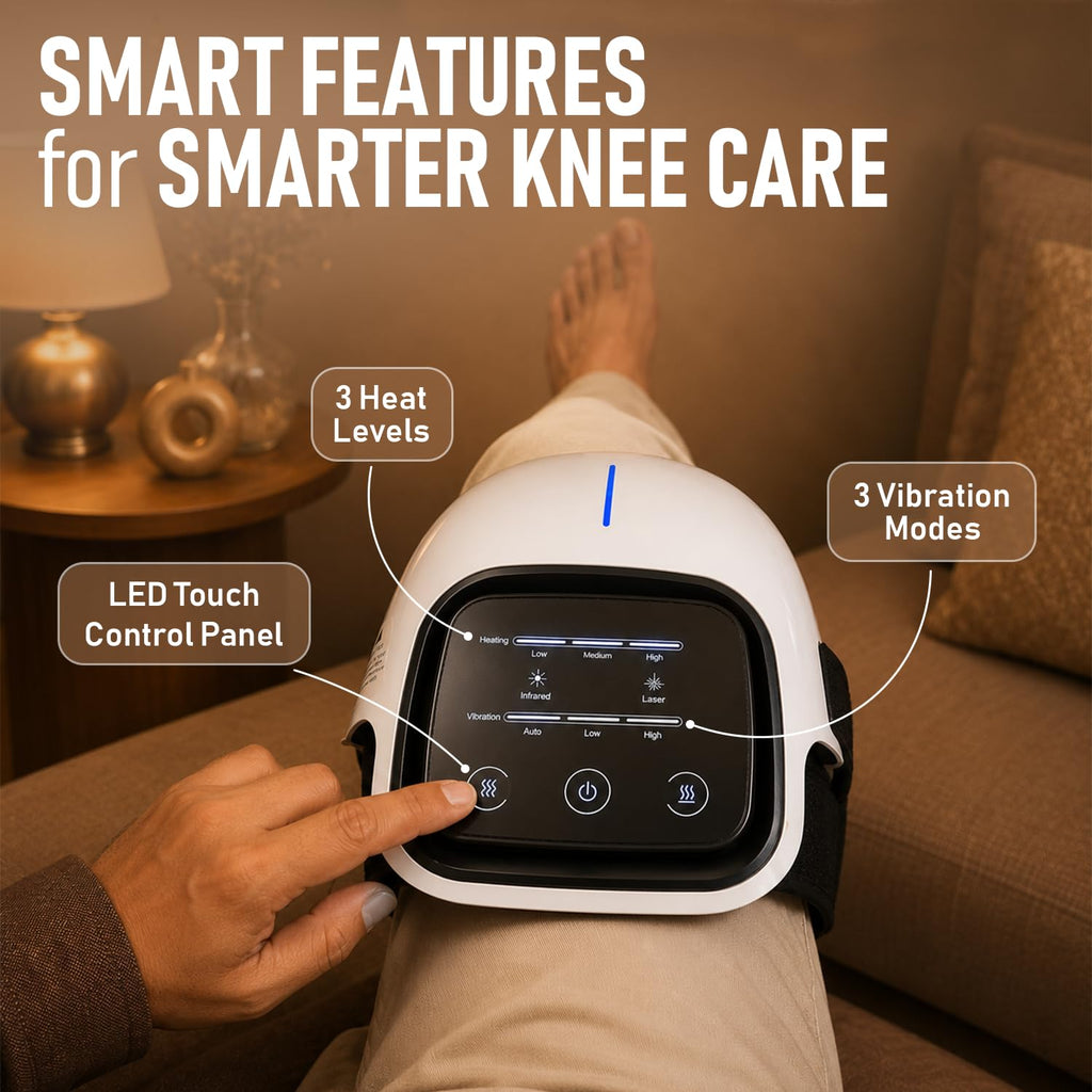 Smart Knee Massager for Joint Pain Relief with 3 Heat Levels, Vibration & Red Light - Rechargeable Massage for Arthritis, Knee, Shoulder & Elbow, Gift for Parents, Elders, Men, Women - 1 Year Warranty