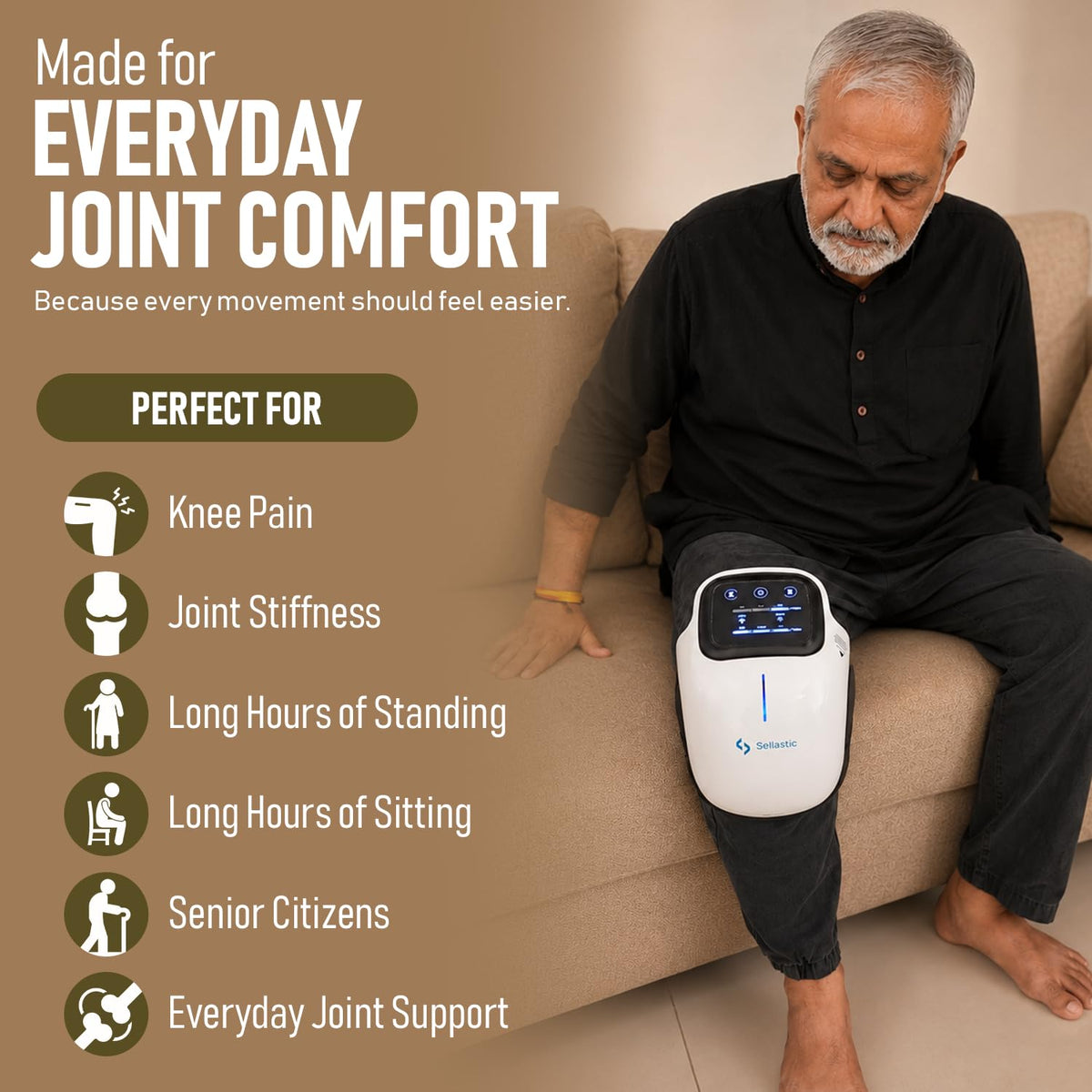 Smart Knee Massager for Joint Pain Relief with 3 Heat Levels, Vibration & Red Light - Rechargeable Massage for Arthritis, Knee, Shoulder & Elbow, Gift for Parents, Elders, Men, Women - 1 Year Warranty