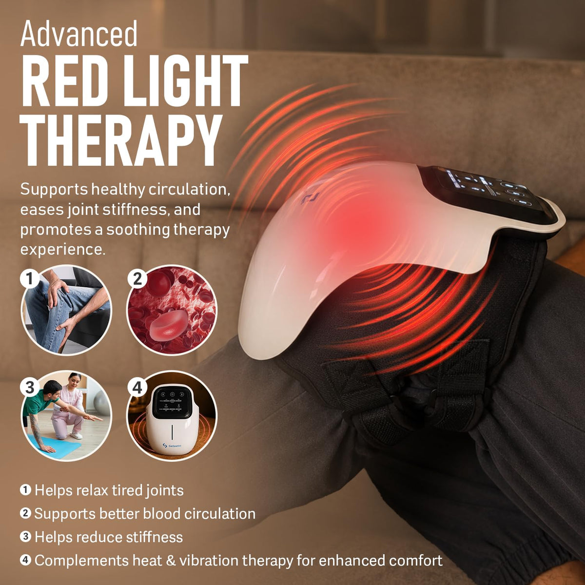 Smart Knee Massager for Joint Pain Relief with 3 Heat Levels, Vibration & Red Light - Rechargeable Massage for Arthritis, Knee, Shoulder & Elbow, Gift for Parents, Elders, Men, Women - 1 Year Warranty